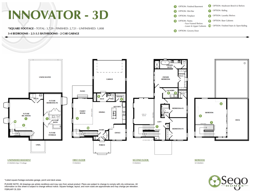 Explore the Innovator Sky floor plan: a 3-4 bedroom, 2.5-3.5 bathroom house with a 2-car garage, designed for Cascade Village living. Experience space and comfort like never before with our INNOVATOR - 3D model.